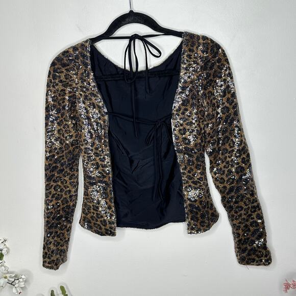 LPA Kelly Top Leopard Sequin Open Tie Back Sz XS {VV24} - Picture 5 of 7
